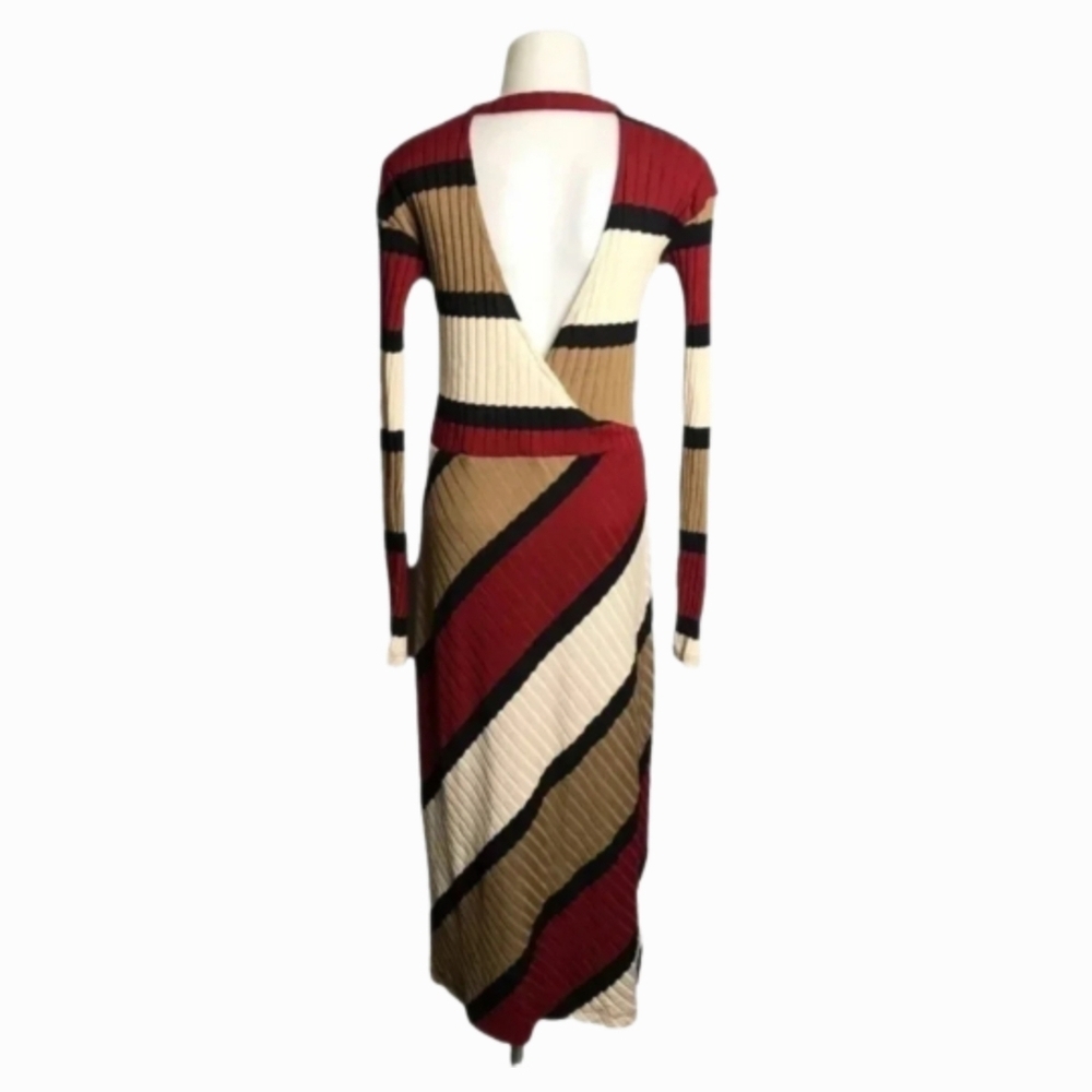 Zara Trafulac Red Tan Maxi Sweater Dress - Picture 4 of 6